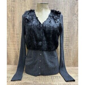 Simply Vera Vera Wang women size M black and gray  faux fur button cardigan